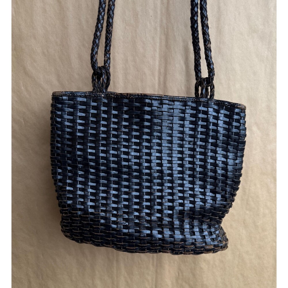 Vintage Basket-Weave Shoulder Bag | Black Leather | Talbots | Woven Satchel |